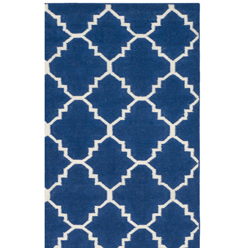 Tapis géométrique en laine / coton tissé à la main Stahl - bleu / blanc, Carré 4 pi