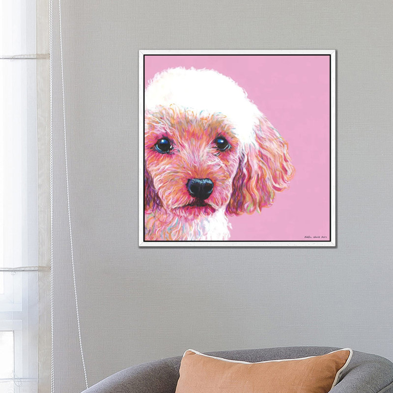 Poodle On Pink, Square by Kirstin Wood - Painting on Canvas, 66.04 cm H x 66.04 cm W, White Framed