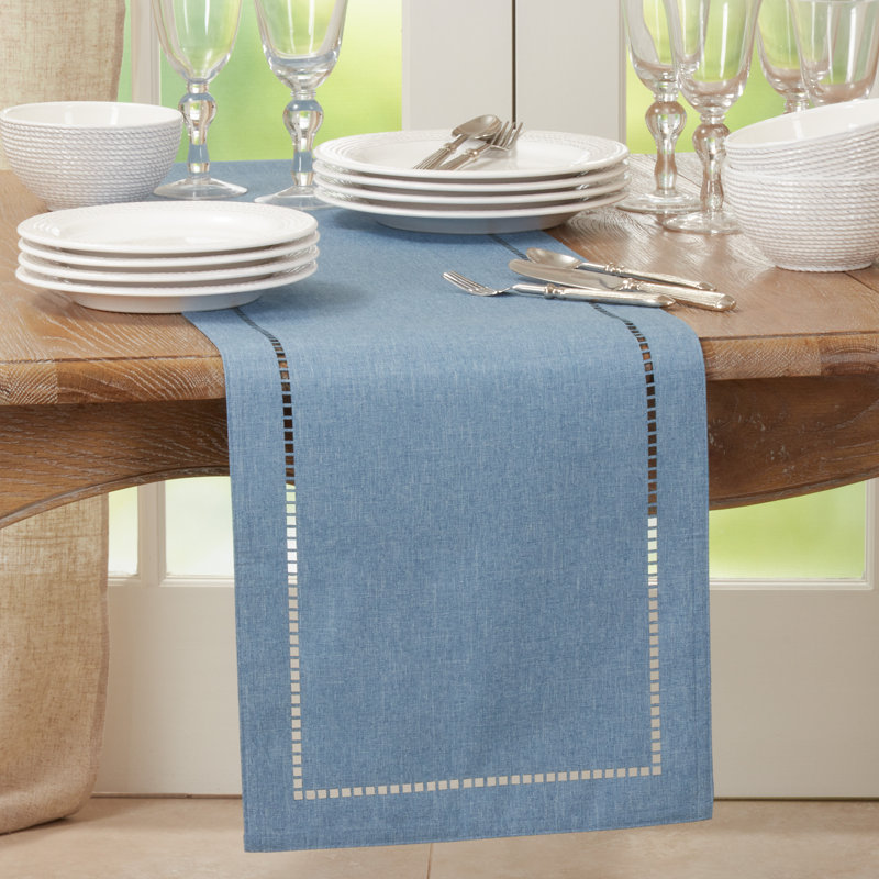 Neith Polyester Rectangle Table Runner, 90" x 14", Denim