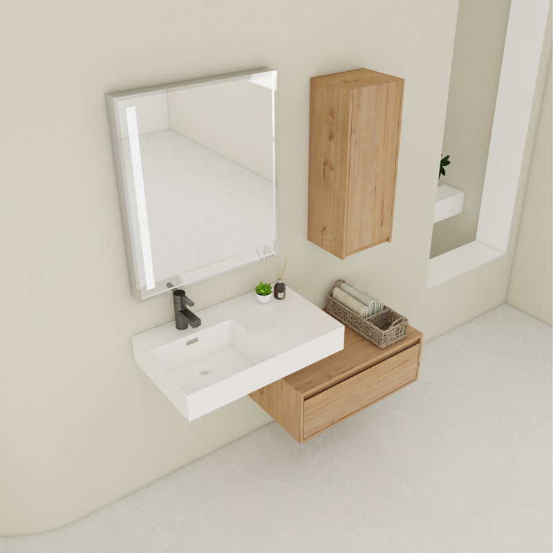 Roomfitters 30" Nordic Minimalist Imitative Oak Wall-Mounted Bathroom Vanity Set, Modular System