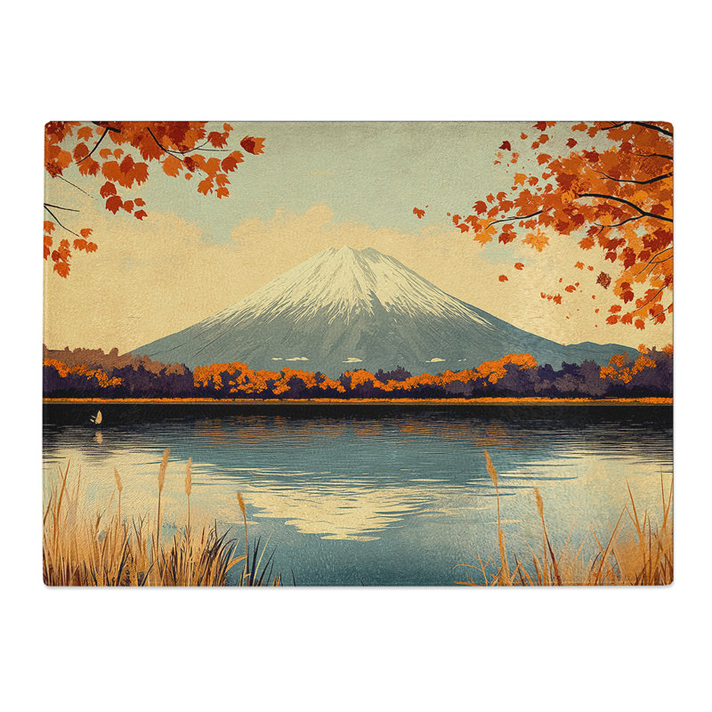 Japanese Mountains Graphic  Glass Chopping Board