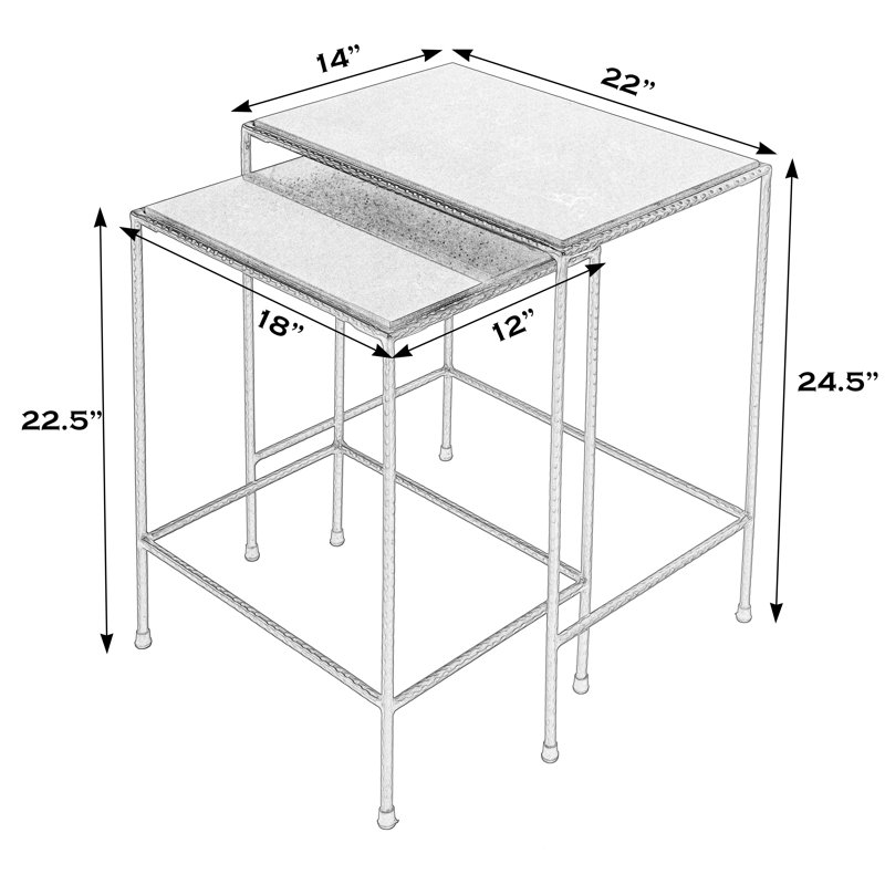 Black Granite and Iron Outdoor Nesting Tables