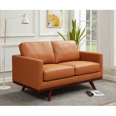 Kernis Modern 2-Seater Loveseat Sofa Upholstered Living Room Couch with Birch Wood Legs, Premium Leather or Mesh Foam Cushions for Home and Living Room