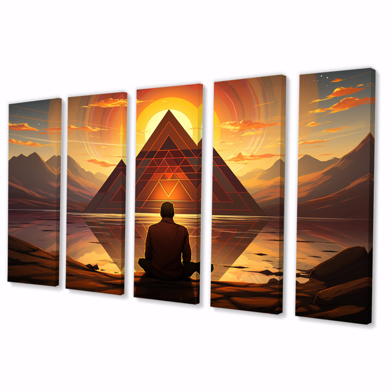 «Yoga Mindfulness pratique - Yoga», art mural 5 pièces, H 28 po x l 60 po