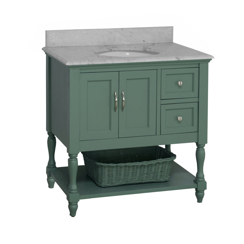 Ensemble de meuble-lavabo simple 36 po Hampton, Marbre de Carrare, Vert sauge