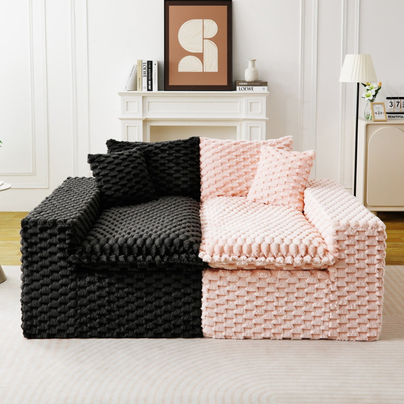 Canapé multifonctionnel en velours tortue à blocs de couleurs, agencement flexible (une rangée / côte à côte / face à face), sièges pour 4 personnes