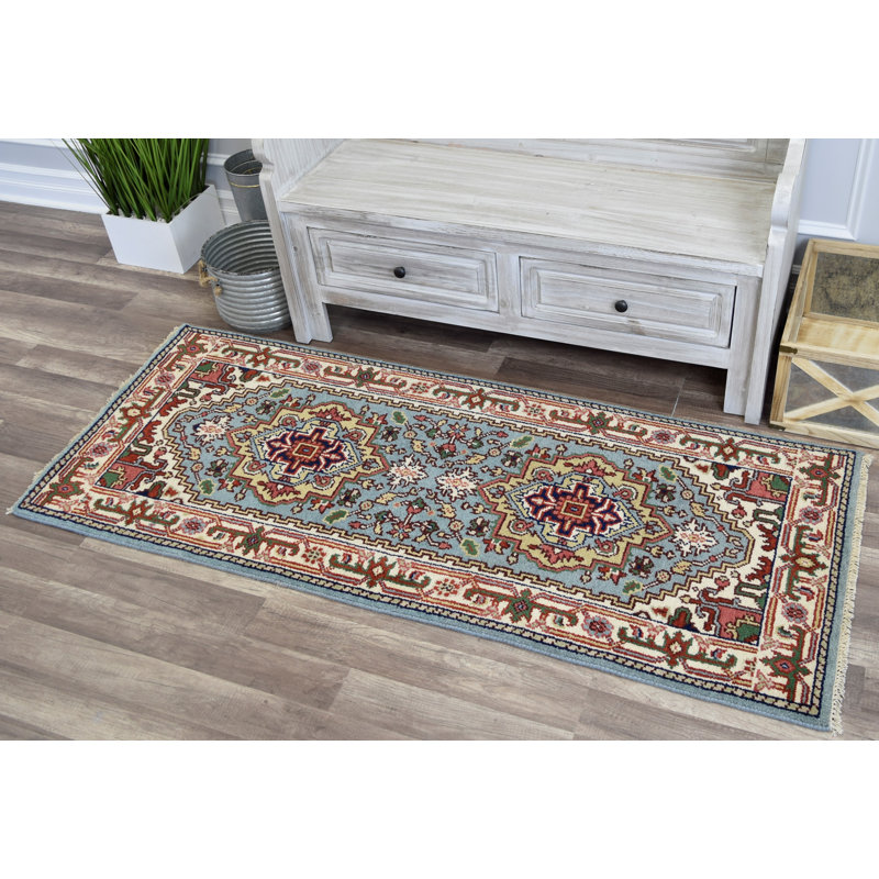 Tapis bleu royal royal Heriz, Tapis de couloir 2 pi 6 po x 6 pi