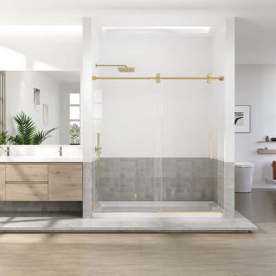 66 à 72 po X P 76 po H Porte de douche coulissante simple sans cadre avec Verre trempé transparent