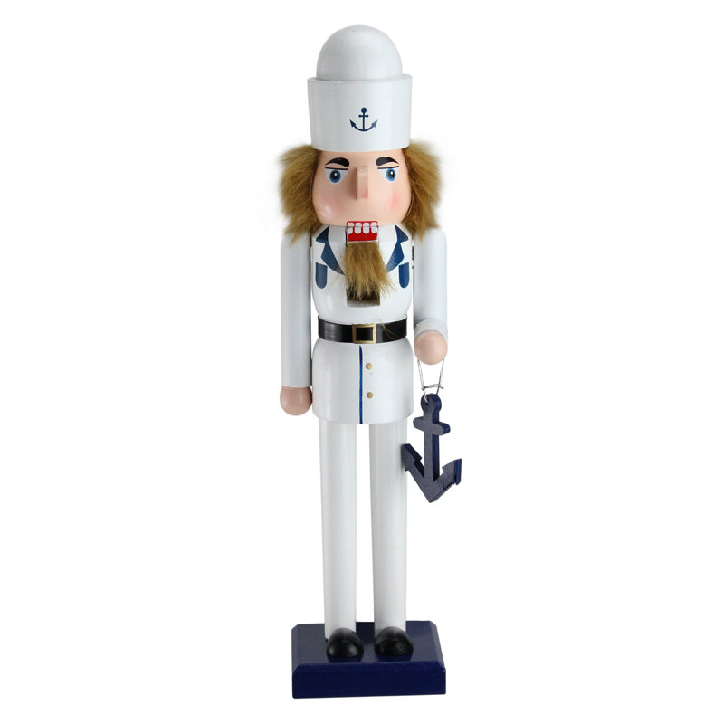 Casse-noisette en bois 15 po blanc et bleu marine avec ancre