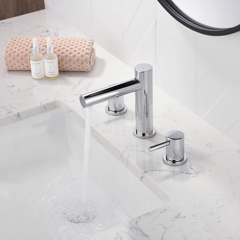 Robinet de salle de bain circulaire 8 po à 2 poignées avec bonde escamotable, Chrome