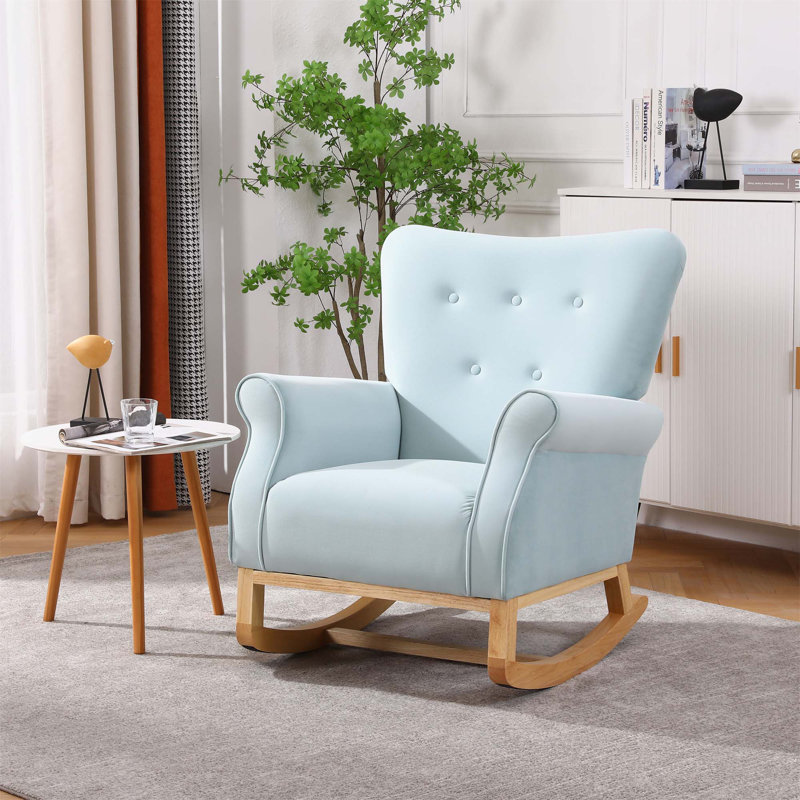 Chaise berçante en velours Jeffren, Bleu clair