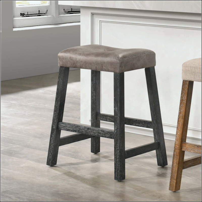 Ensemble de 2 tabourets de comptoir rustiques sans dossier - tabouret de bar de ferme avec siège en cuir, structure robuste - sièges à hauteur de comptoir peu encombrants pour la cuisine et le bar