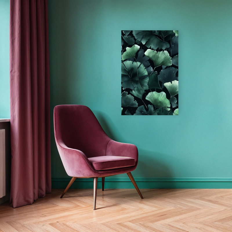Émeraude, feuilles de ginkgo élégantes, plante sereine biologique, art mural, 36" H x 24" W