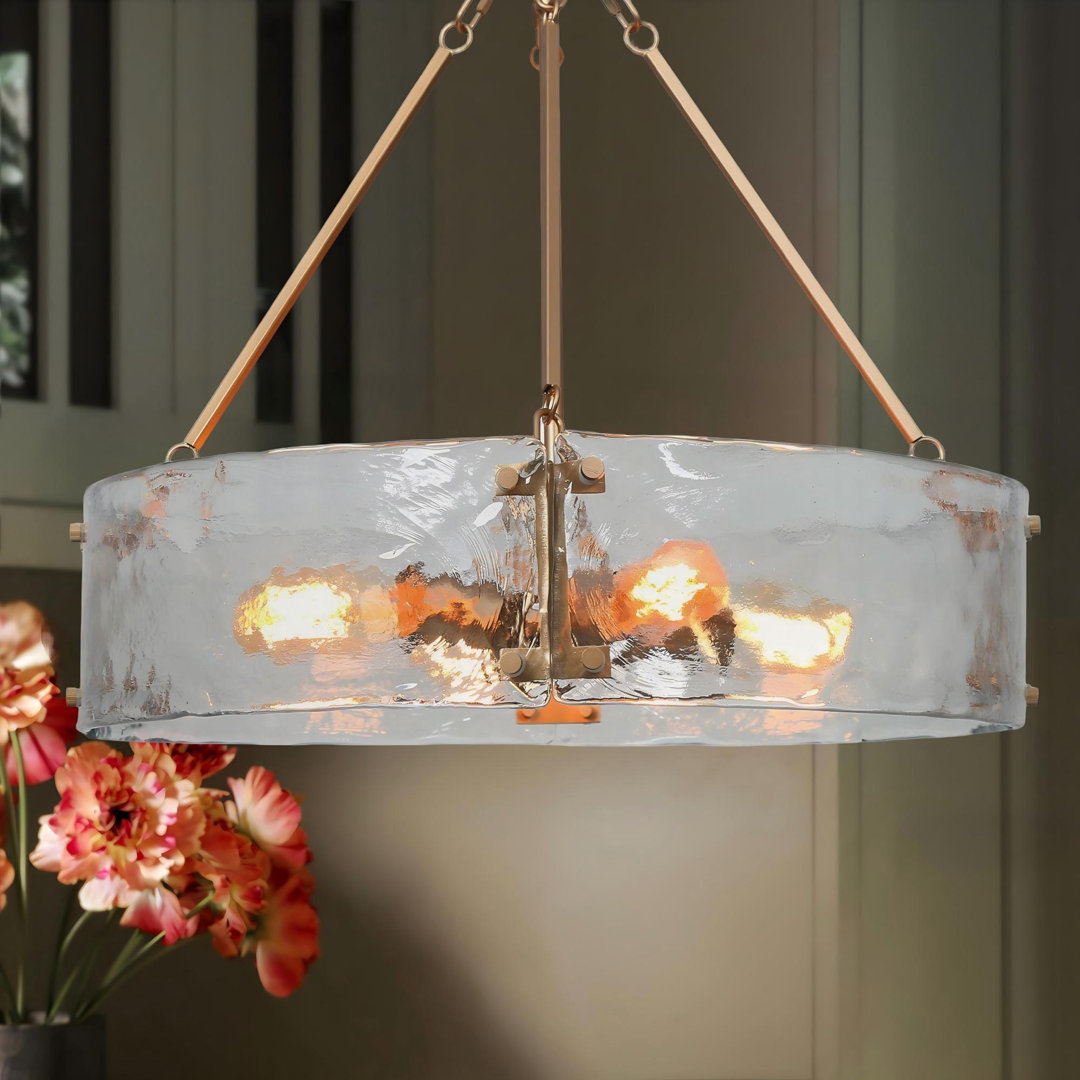 Hanshelmut 4 - Light Modern Shaded Drum Chandelier with Texture Glass Mercer41