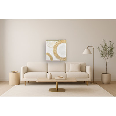 Golden Sunburst Luxe Texture Canvas Wall Art - 35" x 35" - Gold Frame