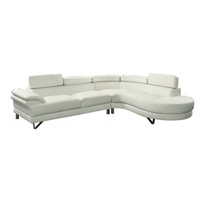 Living Room Furniture Sectional Sofa 2Pc Set White Faux Leather Flip-Up Headrest Sofa Chaise -  Latitude RunÂ®, 3FF27FBF48ED4DB58CEC3E9114345585