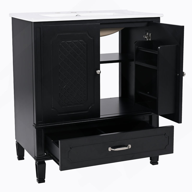 Ensemble de meuble-lavabo 60 po avec lavabo double 60 po, 2 armoires avec porte, 2 tiroirs, noir, Noir