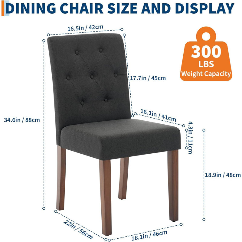 Upholstered Fabric Dining Chairs with Wood Legs & Padded Seats, Black