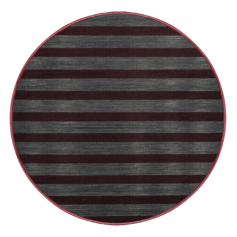 Machine Washable Horizontal Stripes Brown Area Rug, Round 6'