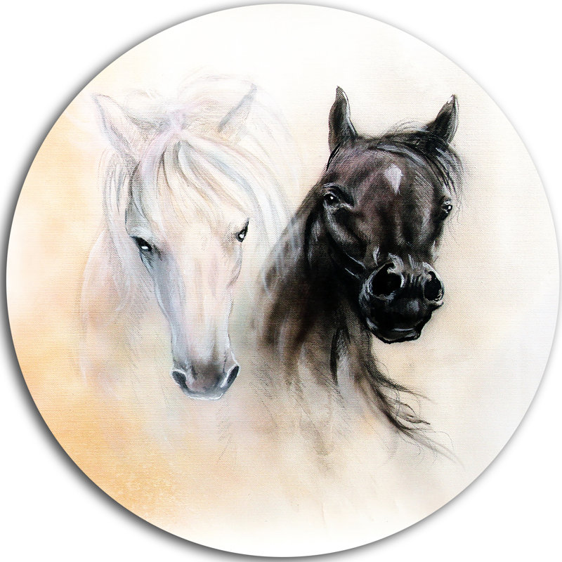 «Black and White Horse Heads», reproduction d'art sur métal, H 38 po x l 38 po x P 1 po