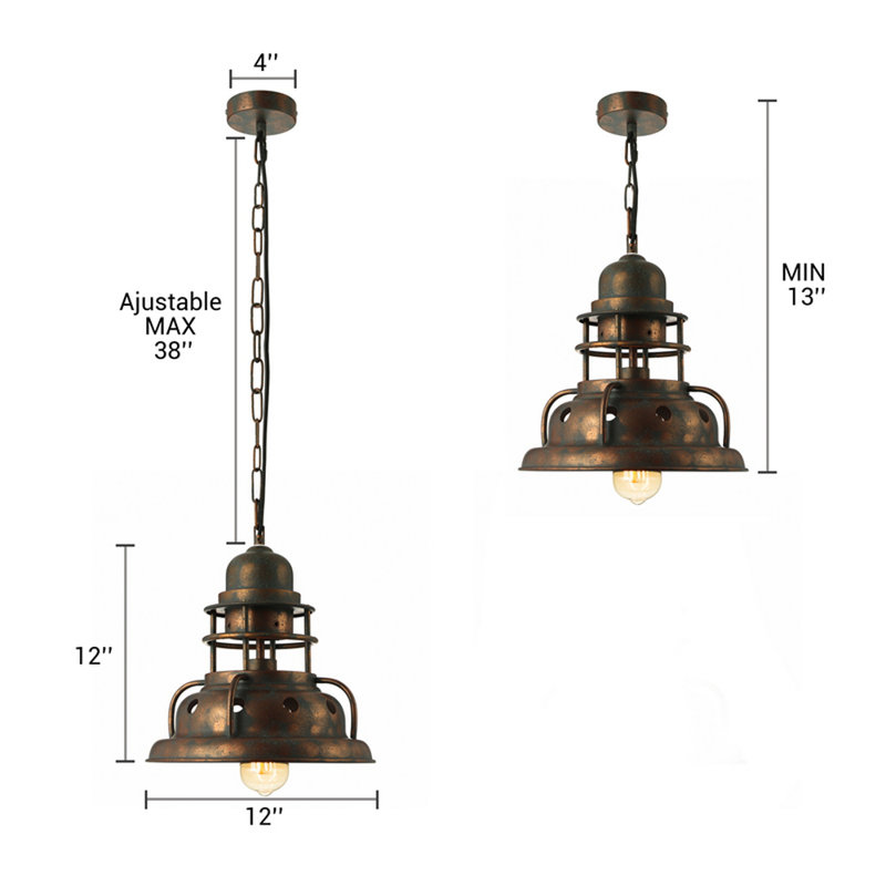 Luminaire suspendu en forme de cloche à 1 lumière Pendelton