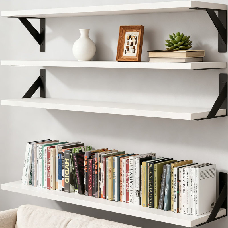 Floating Wall Shelves For Home And Office, Heavy-Duty Wood Bookshelf With Rustic Finish, Easy Mounting Storage Solution For Decor And Organization