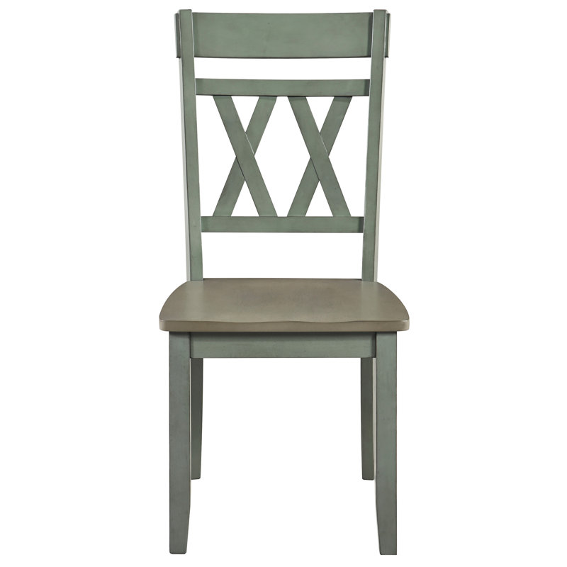 Chaise d'appoint classique à dossier croisé classique pour 2 personnes, bleu sarcelle et gris-gris moderne, structure en bois, charge de 250 lb, siège d'une hauteur de 18 po, salle à manger de conception 2 pièces, finition antique, siège, dossier, profondeur de 17,5 po