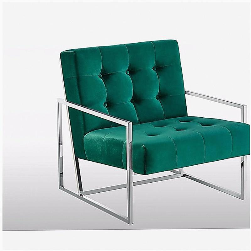 Chaise de salon avec structure en acier inoxydable chromé, fauteuil capitonné en velours 1pc, vert, Vert, Argent