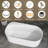 63'' Solid Surface Bathtub Freestanding Soaking Slipper Matte White Oval Tub with Left Drain Storage Space