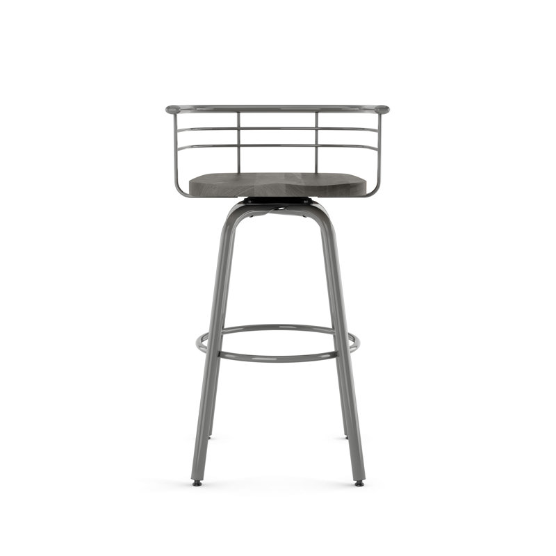 Friedell Solid Wood Swivel Counter & Bar Stool, Gray Wood, Glossy Gray Metal, Bar Stool (29" Seat Height)