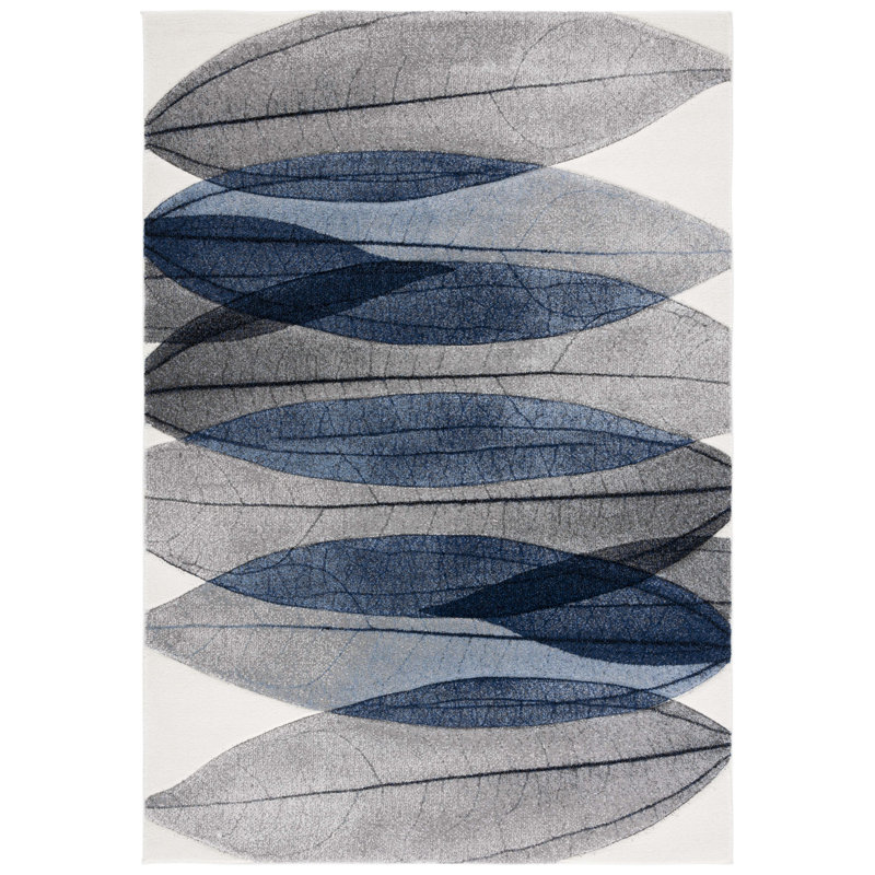 Jeromie Performance Floral Rug, Rectangle 6'7" x 9', Blue/Black/Ivory
