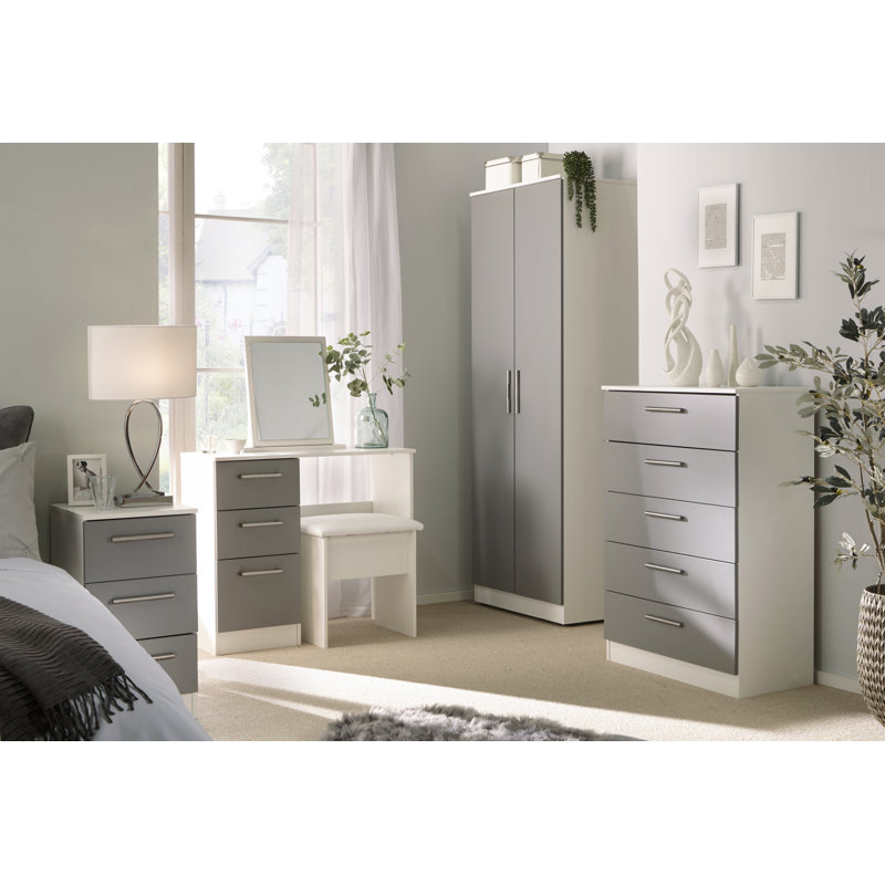 Fully Assembled Ratzlaff Manufactured Wood Bedside Table, Dusk Grey/White