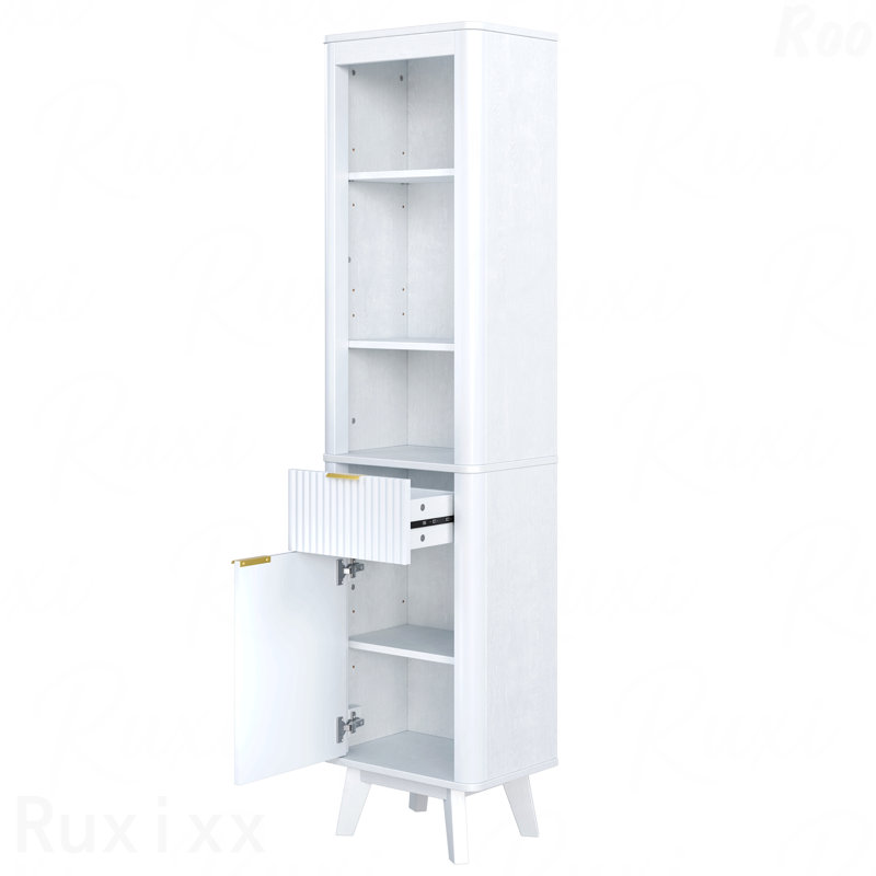68" H Tall Bathroom Storage Cabinet With  Adjustable Shelves And One Drawer & Door, Storage Cabinet For Bathroom, Living Room, Entryway & Kitchen, White