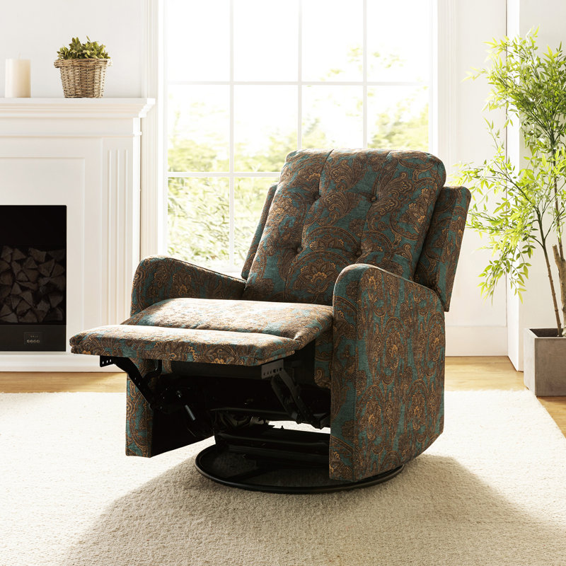 Prescot 26.77" W Pocket Spring Tufted Manual Swivel Rocker Recliner, Teal 100% Polyester