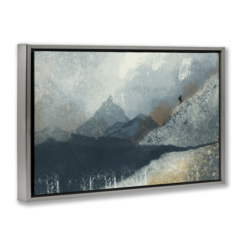  «Intrepid Traveller in Mountains» par Lydia Orange, Cadre flottant gris lustré, H 17 po x l 25 po