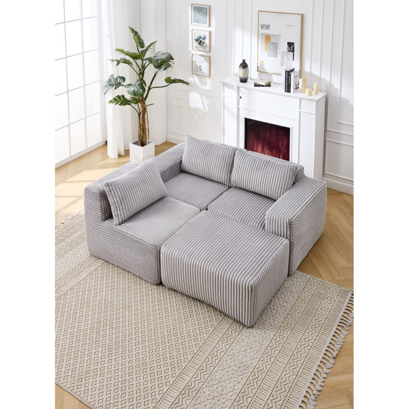 Canapé modulaire moderne en L avec coussins profonds, Gris clair