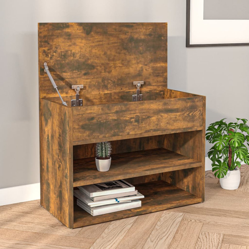 4 Pair Shoe Storage Bench, Smoked Oak