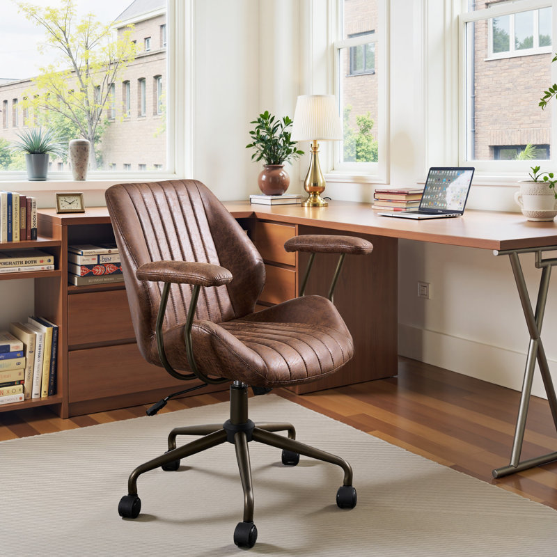 Chaise de bureau pivotante ergonomique Albaugh avec vérin à gaz réglable, Marron foncé