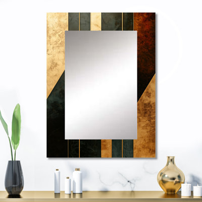 Géométrique noyer Essential Forms VIII - grand miroir mural moderne, miroir unique moderne, art imprimé en métal