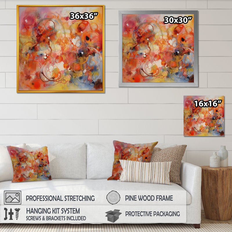 Toile de fond orange, orange et rouge marbré, Cadre photo noir, H 16 po x l 16 po x P 1 po