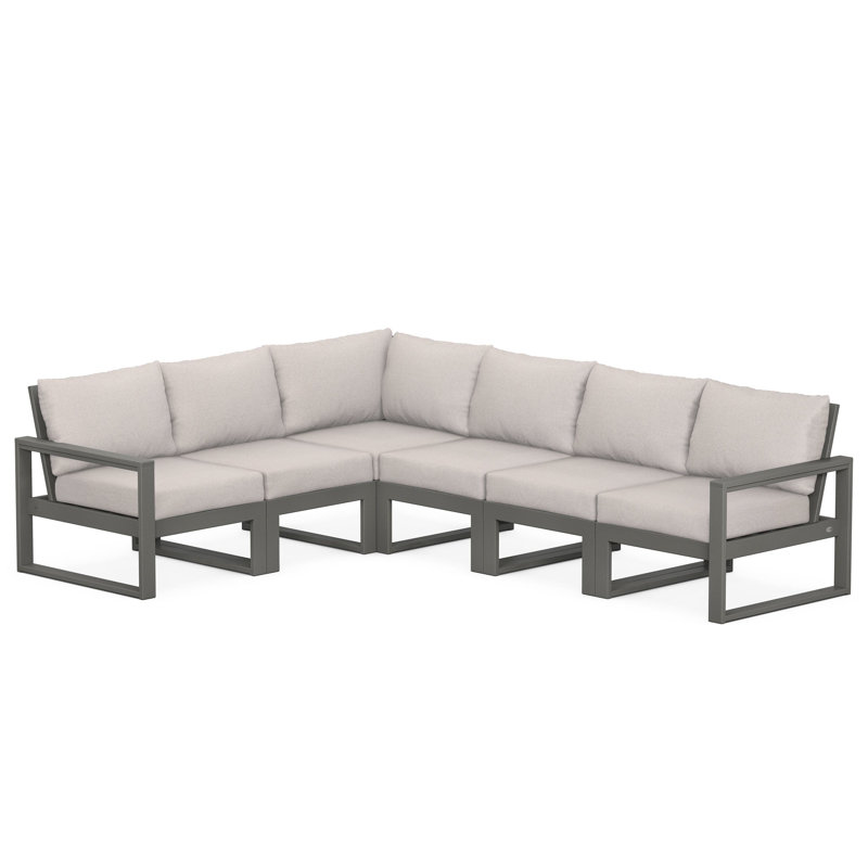 Ensemble de sièges modulaires profonds 6 pièces EDGE, Toile de jute sable, Gris ardoise