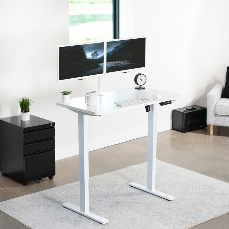 Luxe Electric White 60" Adjustable Standing Desk with Memory Presets