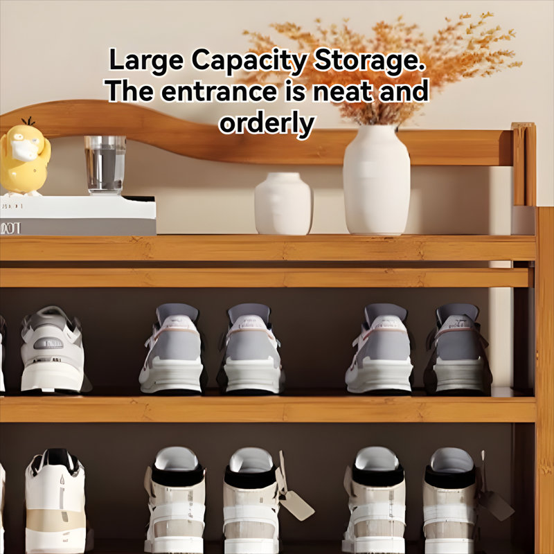 Foldable Shoe Rack - Pull To Use, Multi-Layer Simple Shoe Cabinet For Home Entrance, Tan