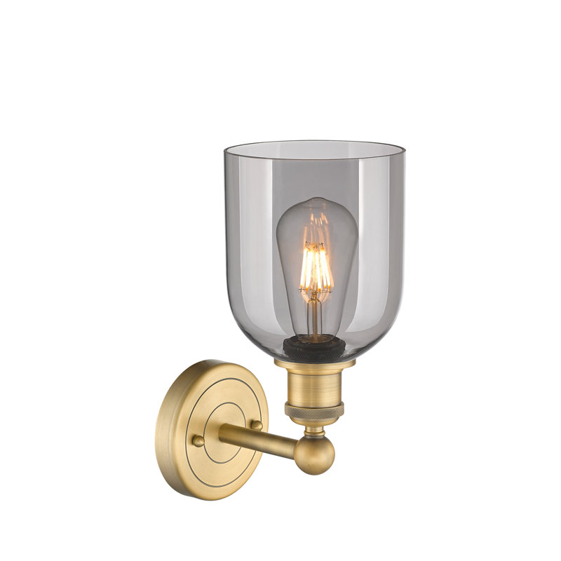 Applique murale 1 lumière 6 "Edison Allysson, Gris fumée clair, Laiton brossé