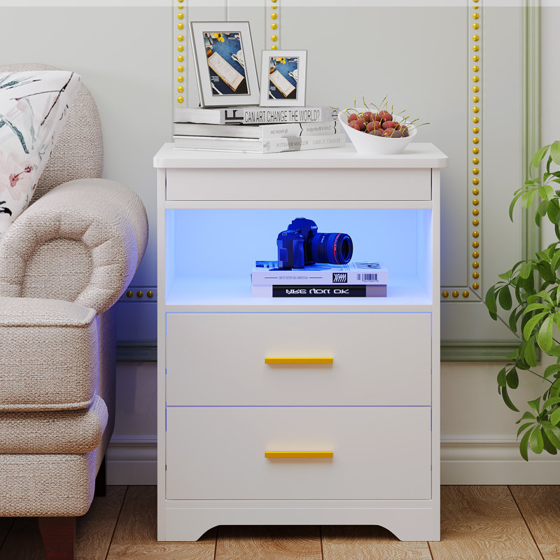 45cm W Manufactured Wood Bedside Table, White