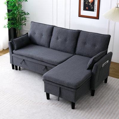 Canapé d'angle réversible en forme de L, coton gris foncé, 3 places, méridienne avec rangement pour bureau et appartement, style assorti