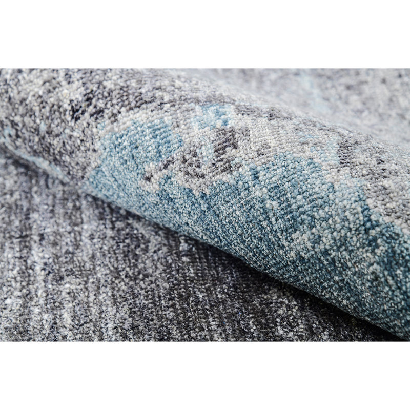 Tapis noué à la main bleu / gris anthracite, Rectangle 8 pi x 10 pi