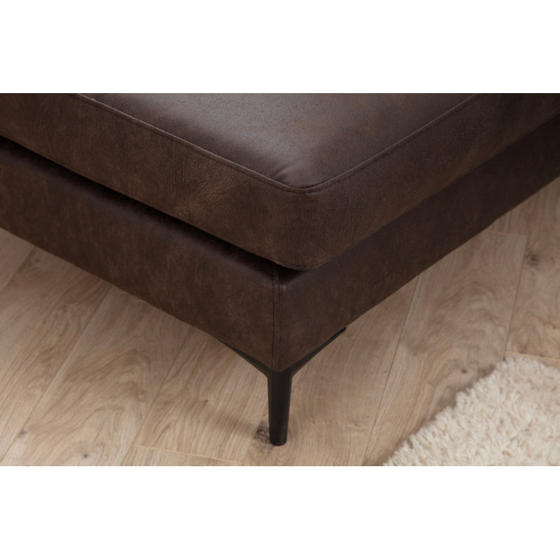 Stylish Corner Sofa with Beech Wood Frame & Chipboard, Brown Fabric, 61.0 x 123.6 x 78.7 inches | 100% Polyester, Soft Grey Foam & Silicone Foam Cushions | Fixed Cushions, Matt Black Legs, Dry-Cleanable Fabric