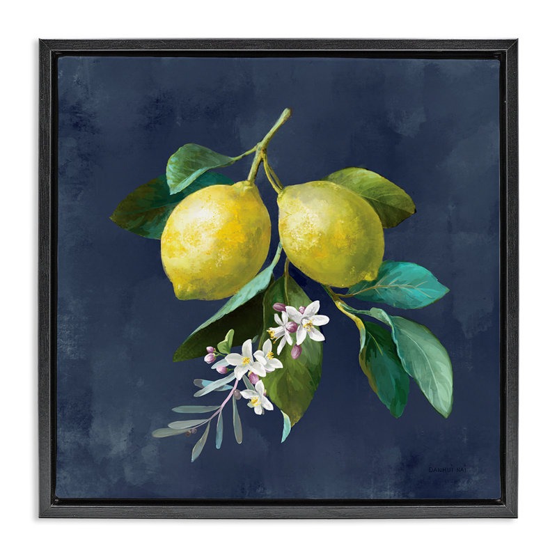 «Lemon Branches on Blue» par Danhui Nai, Cadre flottant noir de jais, H 25 po x l 25 po