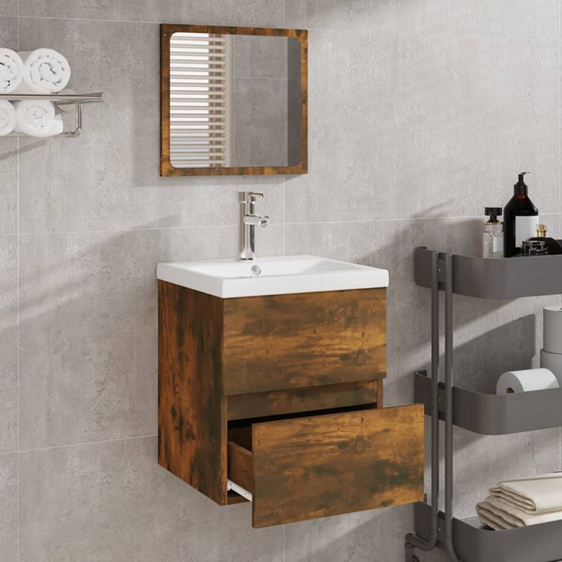 Jiovani 40cm Single Bathroom Vanity Base Only in Brown, Smoked Oak